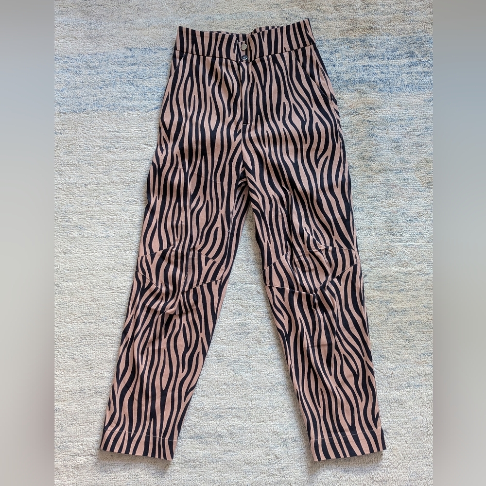 Zara Animal Print Barrel Leg High Waist Pants
